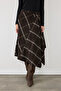 Asymmetric Plaid Skirt - Brown - 2