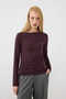 Boat Neck Long Sleeve Knitted Blouse - Plum - 5