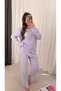 Crew Neck Thick Ribbed Pajama Set - Lilac - 3