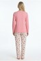 Women's pink 100% cotton jersey pajama set, long sleeve button-down collar, women's pajama set with pockets. - 2