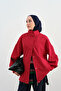 Women's Snap Detail Hidden Zipper Ribbed Parachute Jacket Red - 2