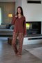 Women's Teddy Bear Patterned Front Buttoned Waffle Fabric Pajama Set - 5