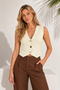 Women's V-Neck Buttoned Design Sleeveless Cream Knitwear Vest Blouse 9902 - 4