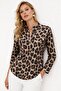 Women's Long Sleeve High Neck Zipper Geometric Pattern Single Jersey Blouse