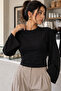 Women's Ankle-Tightened Soft Black Blouse - 2