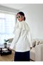 Women's White Lace Detailed Blazer Jacket with Ornamental Pockets - 4