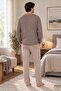 Men's spade pattern front button beige pajama set 8210 - 3