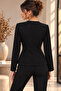 Women's Long Sleeve Double Breasted Collar Button Detailed Asymmetrical Cut Crepe Stylish Blouse - 3