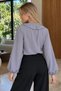 Women's Gray Blouse with Tie Collar and Ruffle Detail on Sleeves and Elastic Sleeves Arm-27K001008 - 2