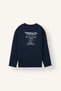 H9320Axnv135 Navy Blue 100% Cotton Regular Fit Crew Neck Long Sleeve Printed Top with Stripes - 3