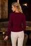 Women's Long Sleeve Wide Collar Hair Knit Patterned Decorative Button Detailed Stylish Elegant Comfortable Burgundy Knitwear Sweater - 3