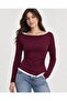 Women's Plum Long Sleeve Garnished V-Neck Blouse