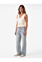Belt Detailed Towel Textured Crew Neck Sleeveless Blouse