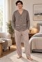 Men's spade pattern front button beige pajama set 8210