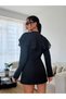 Women's Black Lace Detailed Blazer Jacket with Ornamental Pockets - 4