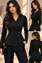 Women's Long Sleeve Double Breasted Collar Button Detailed Asymmetrical Cut Crepe Stylish Blouse - 2