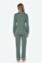 Women's green 100% cotton jersey pajama set, women's pajama set with buttoned hem - 2