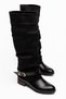 Fusy Women's Black Shiny Leather - Suede Drawstring Boots