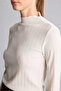 F7136Axer105 Ecru Slim Fit Ribbed Camisole Long Sleeve T-Shirt Tunic - 4