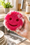 Smiling Face Dish and Cleaning Sponge Soft Hard Structure Softens When Exposed to Heat - Pink - 3