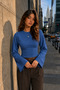 Women's Wing Sleeve Fit Textured Blue Blouse