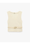 Belt Detailed Towel Textured Crew Neck Sleeveless Blouse - 5