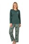 Women's green 100% cotton jersey pajama set, crew neck, long sleeve, women's pajama set with pockets