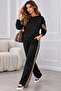 Women's Leopard Detailed Hooded Tracksuit Set High Waist Side Stripe Loose Leg Bottom Top Two-Piece Set - 5