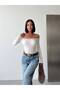 Women's White Boat Neck Collar Lace Sandy Fabric Long Sleeve Blouse - 5
