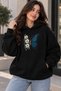 Women's Oversize Butterfly and Floral Printed Hooded Sweatshirt with Kangaroo Pocket, Comfortable Fit, Casual Hoodie
