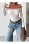 Women's White Boat Neck Collar Lace Sandy Fabric Long Sleeve Blouse - 3