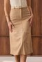 Women's Beige Suede Pocketed Bell Suede Skirt - 5
