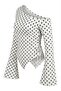 Polka Dot Long Sleeve Asymmetric Collar Draped Side Tie Spring Autumn Blouse Top - 2