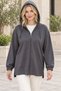 Women's Long Sleeve Off-Shoulder Hooded Zippered Side Slit Detailed Stretchy Lycra Stylish Casual Anthracite Cardigan