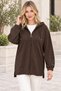 Women's Long Sleeve Off-Shoulder Hooded Zippered Side Slit Detailed Stretchy Lycra Stylish Casual Brown Cardigan