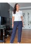 Navy Blue Carrot Cut Front Flotated Trousers - 3