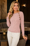 Women's Long Sleeve Wide Collar Hair Knit Patterned Decorative Button Detailed Stylish Elegant Comfortable Powder Knitwear Sweater - 7