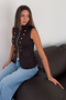 Women's Zippered Epaulet Vest Jacket with Steel Button Detail - 4