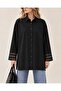Women's 100% Linen Oversize Long Shirt with Guipure Lace Cuff Detail - 2