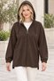 Women's Long Sleeve Off-Shoulder Hooded Zippered Side Slit Detailed Stretchy Lycra Stylish Casual Brown Cardigan - 2