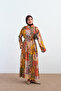 Women's Ethnic Patterned Waist-Tie Buttoned Shirt Collar Dress Brown - 2