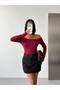 Women's Burgundy Boat Neck Collar Lace Sandy Fabric Long Sleeve Blouse - 7