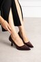 Nilay Women's Burgundy Crocodile Patent Leather Pointed Toe 7 cm Thin Heeled Stiletto Shoes - 2