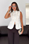 Women's Zippered Epaulet Vest Jacket with Steel Button Detail - 4