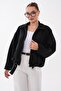 Women's Zipper Closure Belt Detailed Short Cashmere Coat 265295 - - 3