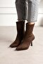 Marya Women's Bitter Brown Stretch Luxury Suede Pointed Toe Warm Lined Zippered 7 cm Thin Heeled Boots - 2