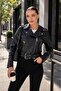 Women's Leather Jacket with Cross Zipper Detail 265290 -