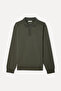 Men's Khaki Comfort Fit Polo Collar Sweatshirt
