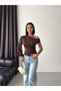 Women's Bitter Coffee Boat Neck Single Sleeve Chiffon Sandy Fabric Long Sleeve Blouse - 5