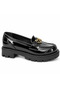 Girl's Black Patent Leather Thick-Soled Classic Shoes with Heart Chain Detail - 2